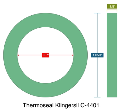 Thermoseal Klingersil C-4401 -  1/8" Thick - Ring Gasket - .7" ID - 1.050" OD