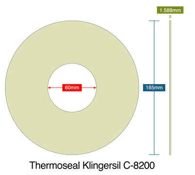 Thermoseal Klingersil C-8200 - 1.59mm Thick - Ring Gasket - 60mm ID - 165mm OD