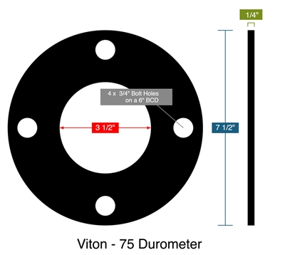 Viton - 75 Durometer -  1/4" Thick - Full Face Gasket - 150 Lb. - 3"