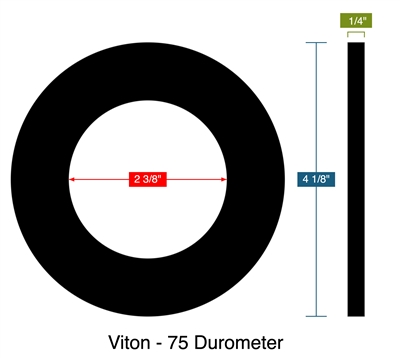 Viton - 75 Durometer - Ring Gasket -  1/4" Thick - 2.375" ID - 4.125" OD