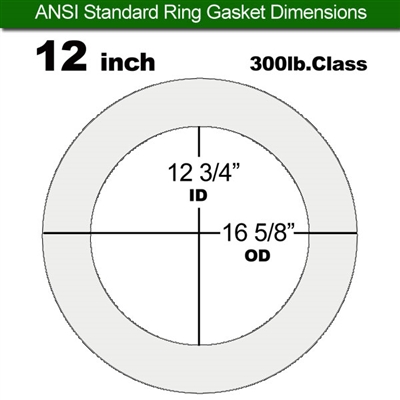 Virgin PTFE 12" - 300 lb Ring Gasket - 1/8" Thick x 12.75 ID" x 16.625"