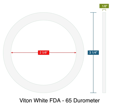 Viton White FDA - 65 Durometer -  1/8" Thick - Ring Gasket - 2.625" ID - 3.25" OD