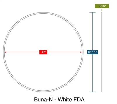 60 Duro White Buna-N Ring - 47" ID x 48.5" OD x 3/16' Thick
