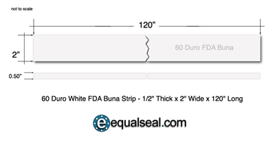 60 Duro White Buna-N Rubber Strip - 1/2" Thick x 2" x 120" with PSA 1 side