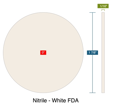 Nitrile - White FDA - Ring Gasket -  1/16" Thick - 0" ID - 1.875" OD