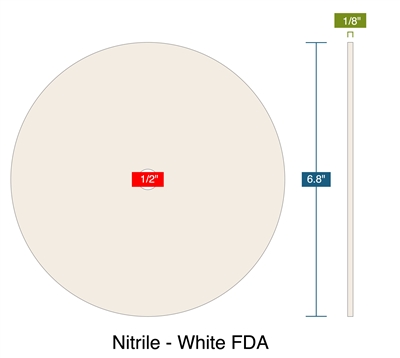 Nitrile - White FDA -  1/8" Thick - Ring Gasket - .5" ID - 6.8" OD