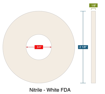 Nitrile - White FDA - Ring Gasket -  1/8" Thick - .75" ID - 2.125" OD