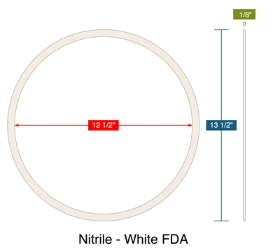 Nitrile - White FDA -  1/8" Thick - Ring Gasket - 12.5" ID - 13.5" OD