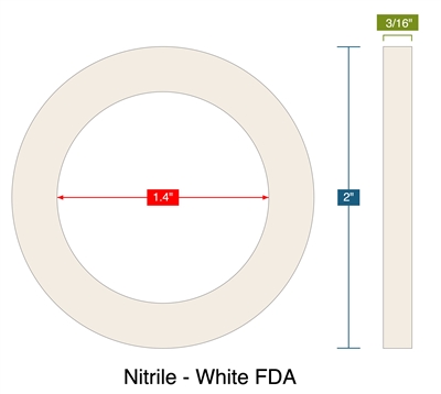 Nitrile - White FDA -  3/16" Thick - Ring Gasket - 1.4" ID - 2" OD