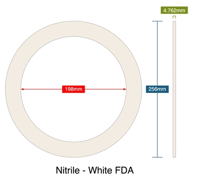 Nitrile - White FDA - Ring Gasket - 4.76mm Thick - 198mm ID - 256mm OD