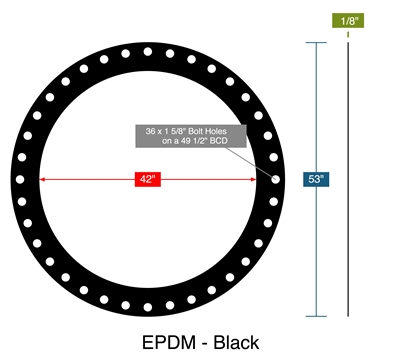 60 Duro EPDM Full Face - 150 Lb - 1/8" Thick - 42" Pipe Size