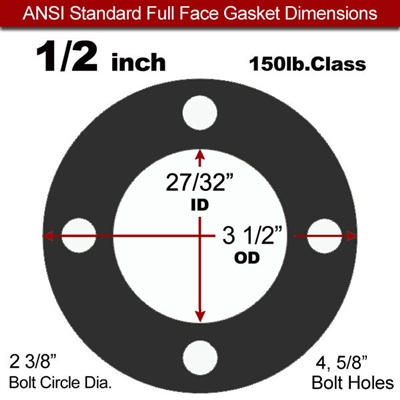 60 Duro EPDM NSF-61 Certified- Full Face Gasket - 150 Lb. - 1/16" Thick - 1/2" Pipe