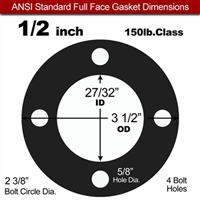 60 Duro EPDM NSF-61 Certified- Full Face Gasket - 150 Lb. - 1/8" Thick - 1/2" Pipe