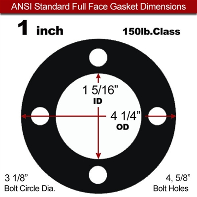 60 Duro EPDM NSF-61 Certified- Full Face Gasket - 150 Lb. - 1/8" Thick - 1" Pipe