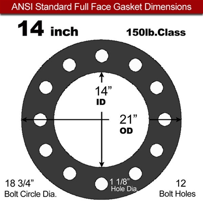 60 Duro EPDM Full Face Gasket - 150 Lb. - 1/16" Thick - 14" Pipe