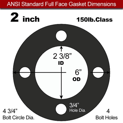 60 Duro EPDM Full Face Gasket - 150 Lb. - 1/16" Thick - 2" Pipe