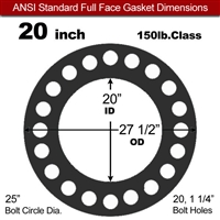 60 Duro EPDM Full Face Gasket - 150 Lb. - 1/16" Thick - 20" Pipe