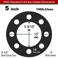 60 Duro EPDM Full Face Gasket - 150 Lb. - 1/16" Thick - 5" Pipe