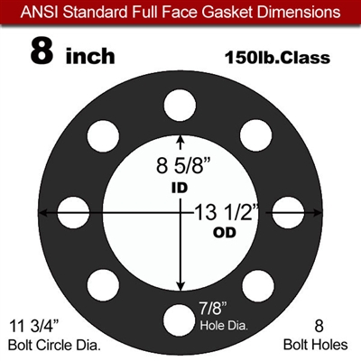 60 Duro EPDM Full Face Gasket - 150 Lb. - 1/16" Thick - 8" Pipe