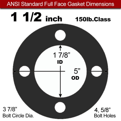 NSF 61 Certified EPDM Full Face Gasket - 150 Lb. - 1/8" Thick - 1-1/2" Pipe