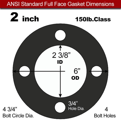 NSF 61 Certified EPDM Full Face Gasket - 150 Lb. - 1/8" Thick - 2" Pipe