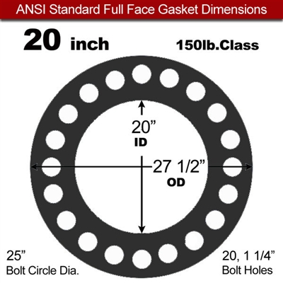 60 Duro EPDM Full Face Gasket - 150 Lb. - 1/8" Thick - 20" Pipe