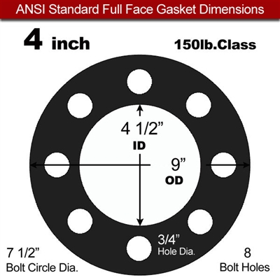 60 Duro EPDM Full Face Gasket - 150 Lb. - 1/8" Thick - 4" Pipe