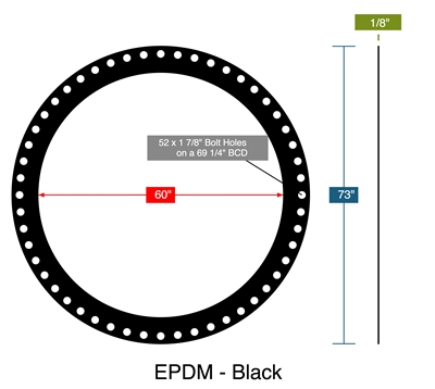 60 Duro EPDM Full Face Gasket - 150 Lb. - 1/8" Thick - 60" Pipe