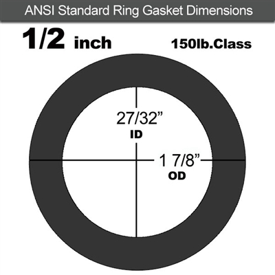 60 Duro EPDM Ring Gasket - 150 Lb. - 1/16" Thick - 1/2" Pipe