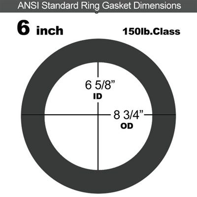 60 Duro EPDM Ring Gasket - 150 Lb. - 1/8" Thick - 6" Pipe