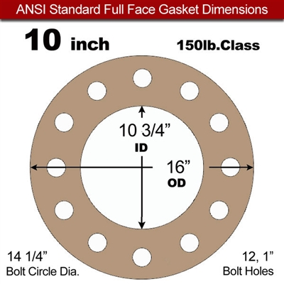 Equalseal EQ 500 Full Face Gasket - 1/16" Thick - 150 Lb - 10"