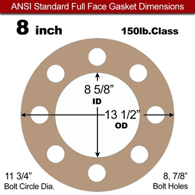 Equalseal EQ 500 Full Face Gasket - 1/16" Thick - 150 Lb - 8"