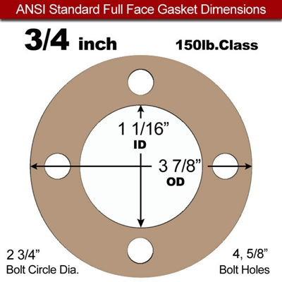 Equalseal EQ 500 Full Face Gasket - 1/8" Thick - 150 Lb - 3/4"