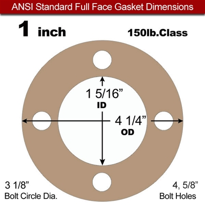 Equalseal EQ 500 Full Face Gasket - 1/8" Thick - 150 Lb - 1"