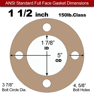 Equalseal EQ 500 Full Face Gasket - 1/8" Thick - 150 Lb - 1-1/2"