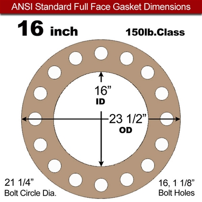 Equalseal EQ 500 Full Face Gasket - 1/8" Thick - 150 Lb - 16"