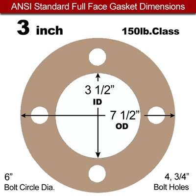 Equalseal EQ 500 Full Face Gasket - 1/8" Thick - 150 Lb - 3"