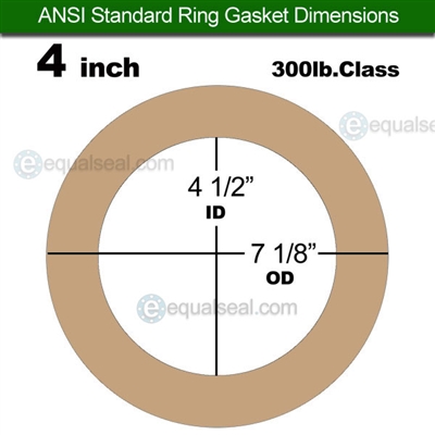 EQ 500 Ring Gasket - 300 Lb. - 1/16" Thick - 4" Pipe - Oxygen Service