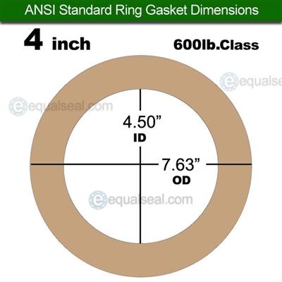 EQ 500 Ring Gasket - 600 Lb. - 1/16" Thick - 4" Pipe - Oxygen Service