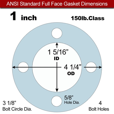 Equalseal EQ 504 Full Face Gasket - 1/16" Thick - 150 Lb - 1"