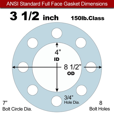 Equalseal EQ 504 Full Face Gasket - 150 Lb. - 1/16" Thick - 3-1/2" Pipe