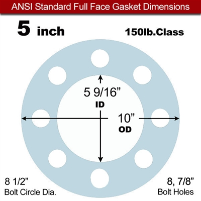 Equalseal EQ 504 Full Face Gasket - 150 Lb. - 1/16" Thick - 5" Pipe