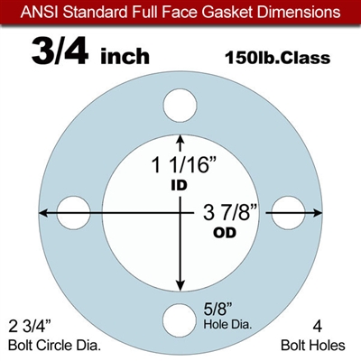 Equalseal EQ 504 Full Face Gasket - 1/8" Thick - 150 Lb - 3/4"