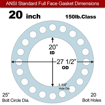 Equalseal EQ 504 Full Face Gasket - 1/8" Thick - 150 Lb - 20"