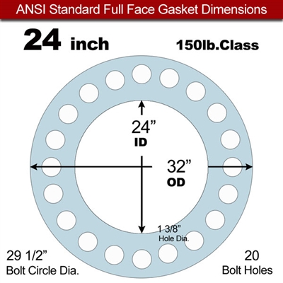 Equalseal EQ 505 Full Face Oxygen Service Gasket - 150 Lb. - 1/8" Thick - 24" Pipe