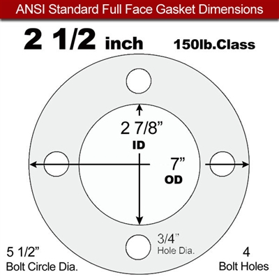 Equalseal EQ 510 Full Face Gasket - 1/16" Thick - 150 Lb - 2-1/2"