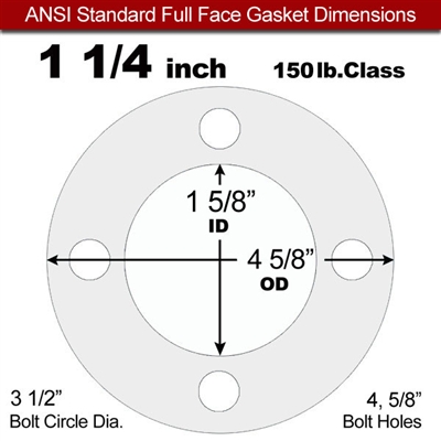 Equalseal EQ 510 Full Face Gasket - 1/8" Thick - 150 Lb - 1-1/4"