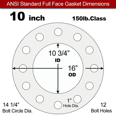 Equalseal EQ 510 Full Face Gasket - 1/8" Thick - 150 Lb - 10"