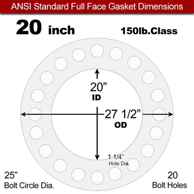 Equalseal EQ 510 Full Face Gasket - 1/8" Thick - 150 Lb - 20"