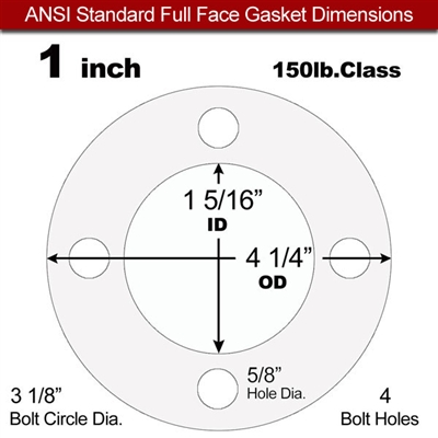 Equalseal EQ 535exp Full Face Gasket - 150 Lb. - 1/16" Thick - 1" Pipe